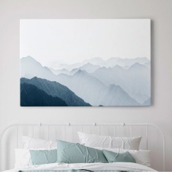 Картина на стену большая на холсте интерьерная "Горы в тумане", размер 80х115 см