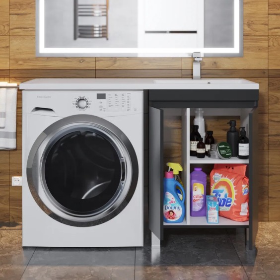 Тумба под стиральную машину напольная Uperwood Magenta 55х50х76,5 см, черная, с дверцами #6