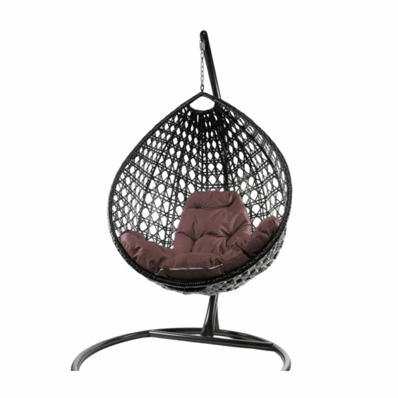 Комплект подвесное кресло Капля Люкс с ротангом коричневое, коричневая подушка #1
