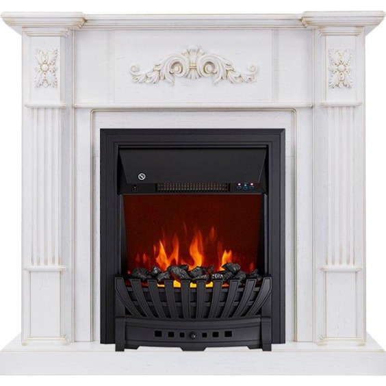 Каминокомплект Martin - Белый дуб, патина золото с очагом Aspen Black #1