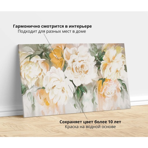 Интерьерная картина "Желтые пионы" на холсте, большая, размер 60х90 см #2