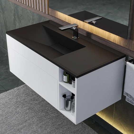 Раковина для ванной кварцевая Uperwood Lotus Quartz 100х50х13 см, черная матовая, космос #4