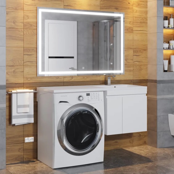 Тумба под стиральную машину подвесная Uperwood Magenta 45х50х55 см, белая, с дверцами #7