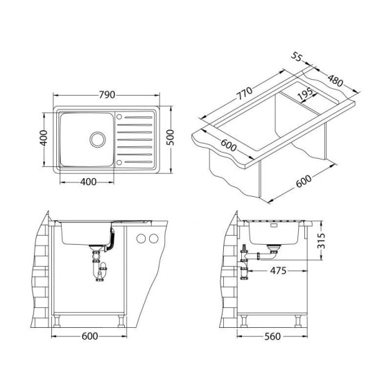 Alveus Galeo 20 SAT 90 FI 790X500кухонная мойка #4