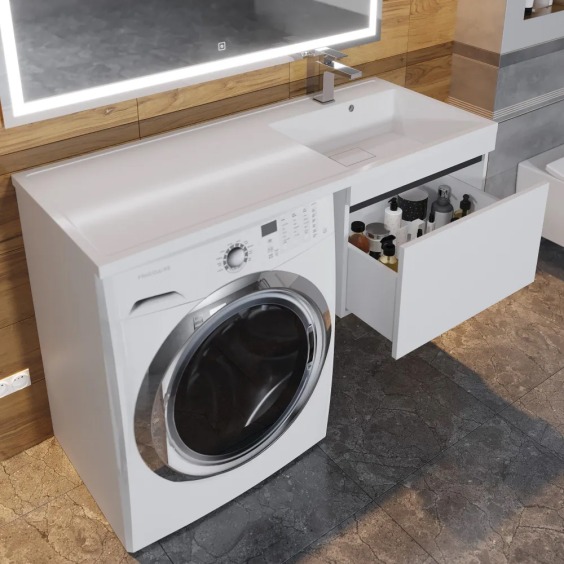 Тумба под стиральную машину подвесная Uperwood Magenta 55х50х55 см, белая/графит, выдвижной ящик #8