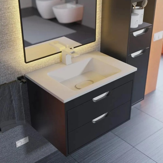 Тумба под раковину для ванной подвесная Uperwood Modul 61х44,4х55 см, черная матовая #10