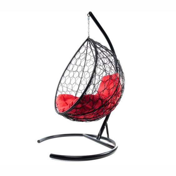 Комплект подвесное кресло Капля с ротангом черное, красная подушка #2