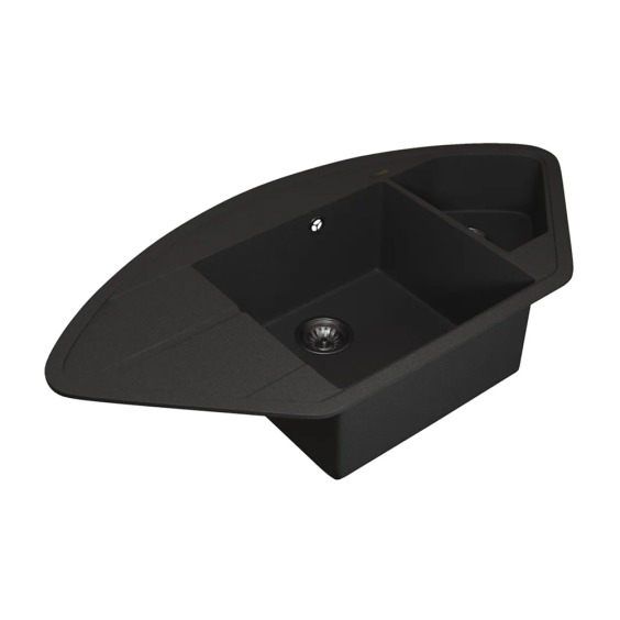 Кухонная мойка кварцевая Uperwood Quartz UPD-06-04, угловая двухсекционная, черная #2