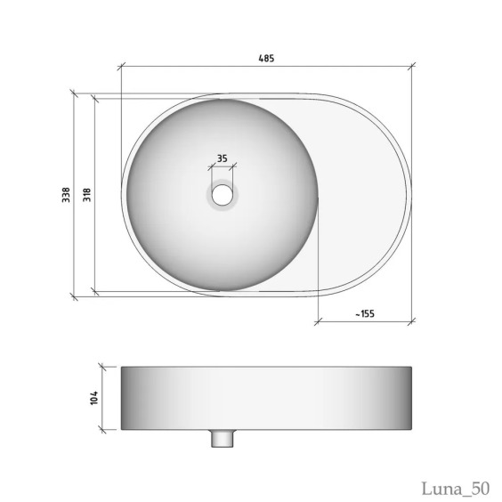 Раковина накладная для ванной Uperwood Luna 50х35х10 см, овальная, белая глянцевая #3