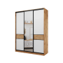 Шкаф-купе с зркалом Slim 184х60х230 см, Белый/Дуб Вотан/Черная фурнитура