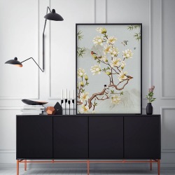 Картина на стену большая на холсте интерьерная "Птицы на ветке" размер 90х60 см