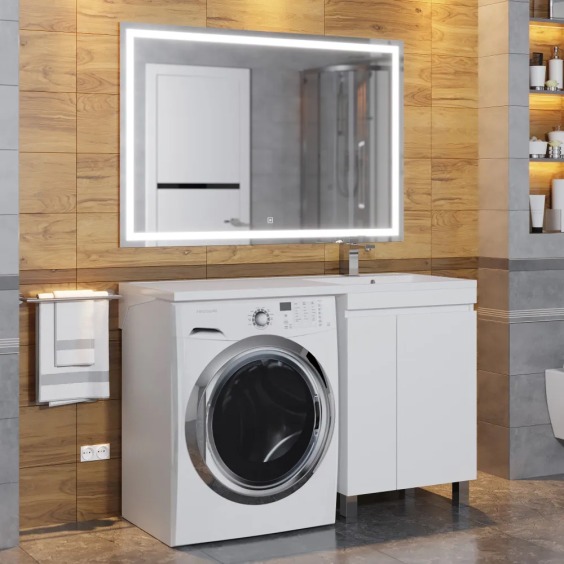 Тумба под стиральную машину напольная Uperwood Magenta 55х50х76,5 см, белая, с дверцами #5