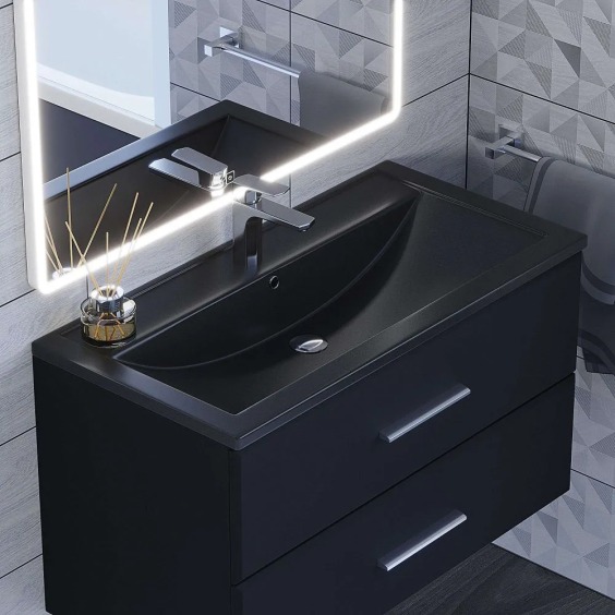 Раковина для ванной кварцевая Uperwood Foster Quartz 90х45,5х17,5 см, черная матовая, космос #4