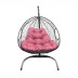 Подвесное кресло для двоих с ротангом серое, розовая подушка
