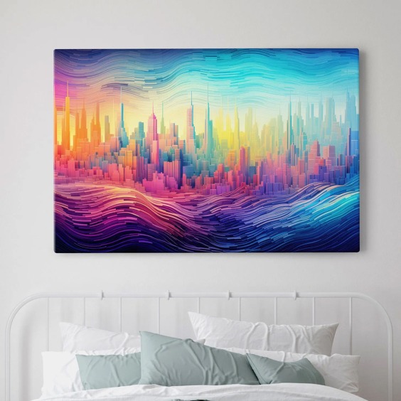 Интерьерная картина "Яркий город абстракция" на холсте, большая, размер 30х45 см #1
