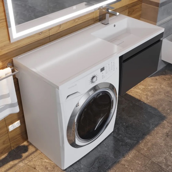 Тумба под стиральную машину подвесная Uperwood Magenta 45х50х55 см, черная, выдвижной ящик #7