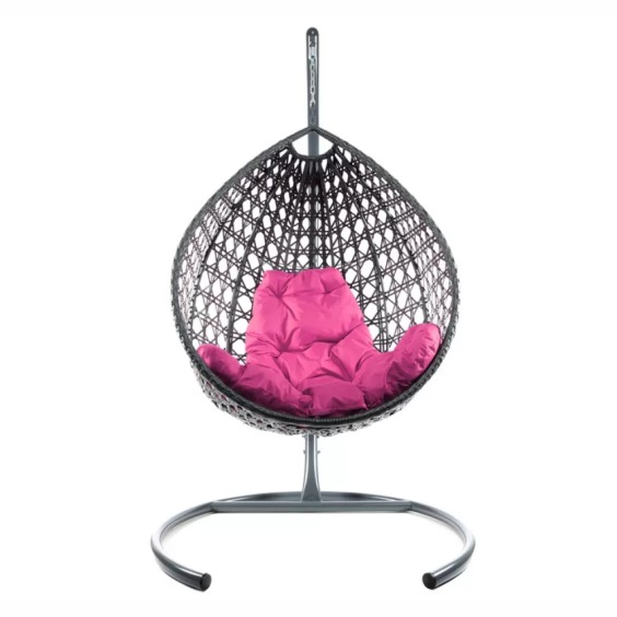 Комплект подвесное кресло Капля Люкс с ротангом серое, розовая подушка #1 Комплект подвесное кресло Капля Люкс с ротангом серое, розовая подушка #1