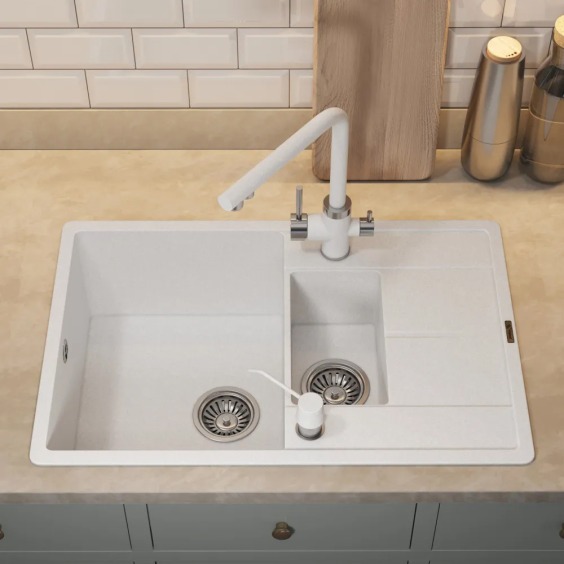 Кухонная мойка кварцевая Uperwood Quartz UPD-05-01, прямоугольная двухсекционная, белая #5