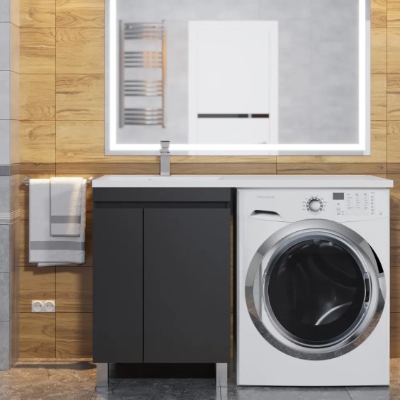 Тумба под стиральную машину напольная Uperwood Magenta 55х50х76,5 см, черная, с дверцами #8