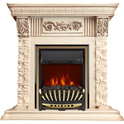 Каминокомплект Luxemburg (каменный) - Сланец/Cлоновая кость с патиной с очагом Aspen Gold