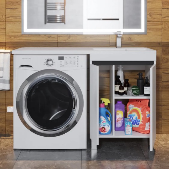 Тумба под стиральную машину напольная Uperwood Magenta 45х50х76,5 см, белая/графит, с дверцами #4