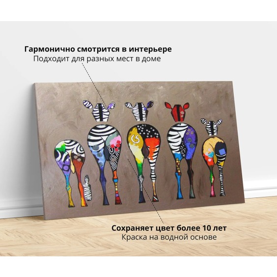 Картина на стену большая на холсте интерьерная "Весёлые зебры", размер 40х60 см #4