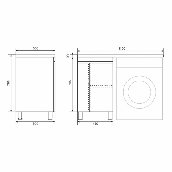 Тумба под стиральную машину напольная Uperwood Magenta 45х50х76,5 см, белая/графит, с дверцами #9
