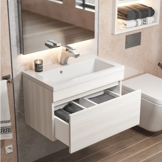 Тумба под раковину для ванной подвесная Uperwood Eva 57х47х35 см, Дуб Харбор Белый, выдвижной ящик #10