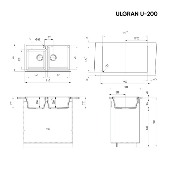 Мойка для кухни из искусственного камня Ulgran U-200-331, ультра-белый #2