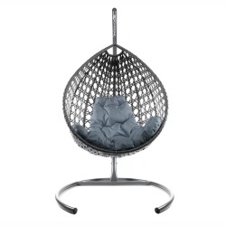 Комплект подвесное кресло Капля Люкс с ротангом серое, серая подушка