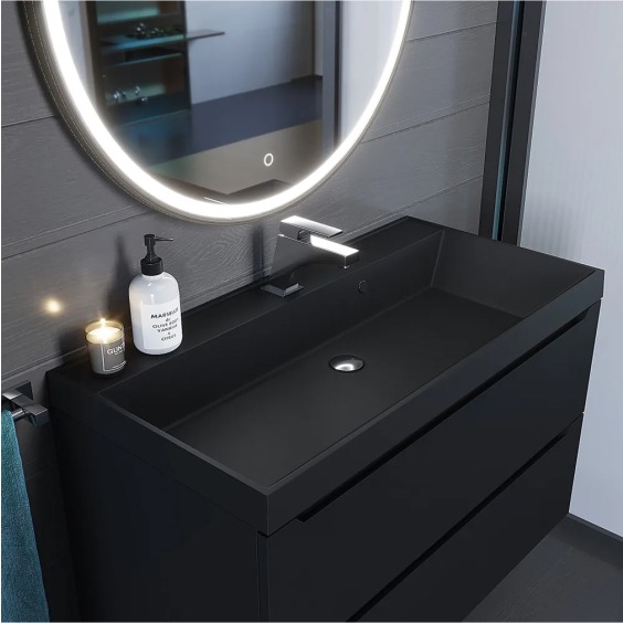 Раковина для ванной кварцевая Uperwood Classic Quartz 100х45х15 см, черная матовая, уголь #3