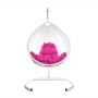 Комплект подвесное кресло Капля Люкс с ротангом белое, розовая подушка
