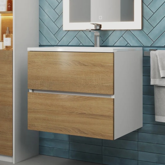 Тумба с раковиной для ванной подвесная Uperwood Barsa 60х45х57 см, белая/дуб сонома, раковина белый глянец #7