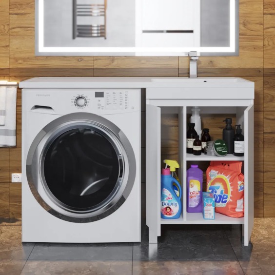 Тумба под стиральную машину напольная Uperwood Magenta 55х50х76,5 см, белая, с дверцами #6