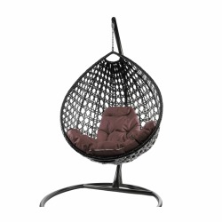 Комплект подвесное кресло Капля Люкс с ротангом коричневое, коричневая подушка