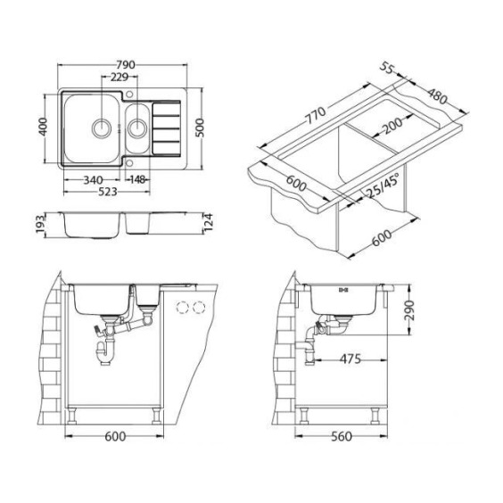 Alveus Line Maxim 70 FS SAT-90 795X505 1+1 кухонная мойка #3