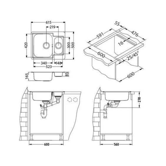 Alveus Line 50 NAT-90 615X500 1+1/2 кухонная мойка #3