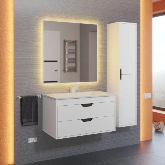 Тумба под раковину для ванной подвесная Uperwood Modul 75х44,4х55 см, белая/графит #8