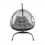 Подвесное кресло для двоих с ротангом черное, серая подушка