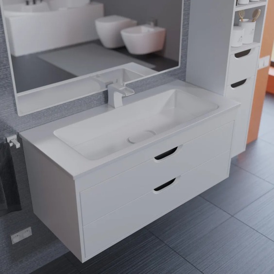 Тумба с раковиной для ванной подвесная Uperwood Modul 97х45х57 см, белая/графит #8