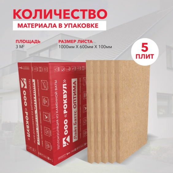 Rockwool Лайт Баттс Оптима 1000х600х100 мм, 5 шт. уп #5