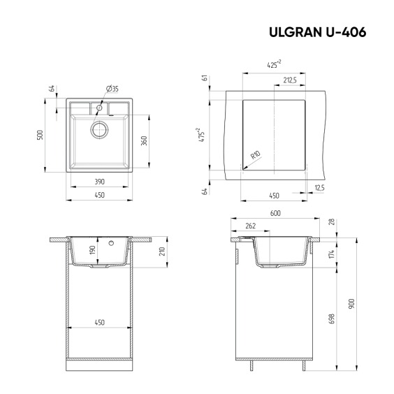 Мойка для кухни из искусственного камня Ulgran U-406-343, антрацит #3