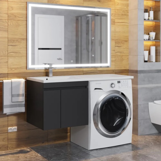 Тумба под стиральную машину подвесная Uperwood Magenta 45х50х55 см, черная, с дверцами #10