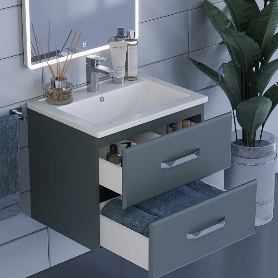Тумба с раковиной для ванной подвесная Uperwood Foster 60х41х65 см, серый графит #6