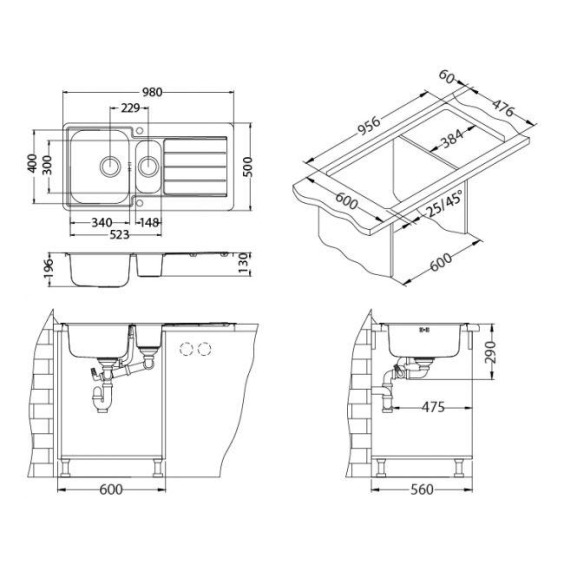 Alveus Line Maxim 10-SAT 980X500 1+1/2 кухонная мойка #2