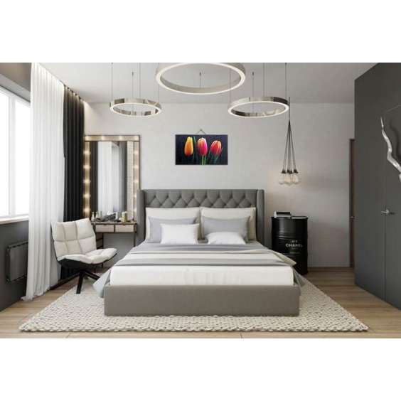 Картина "Желто-красные тюльпаны на черном фоне" 70х50 см #2