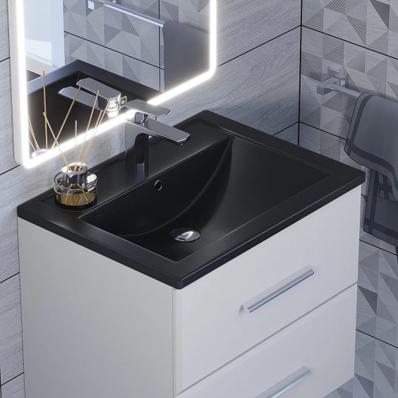 Раковина для ванной кварцевая Uperwood Foster Quartz 60х40,5х16,5 см, черная матовая, уголь #5