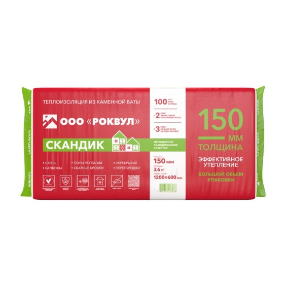 Утеплитель Rockwool Лайт Баттс скандик 1200х600х150 мм, 5 шт. уп #1