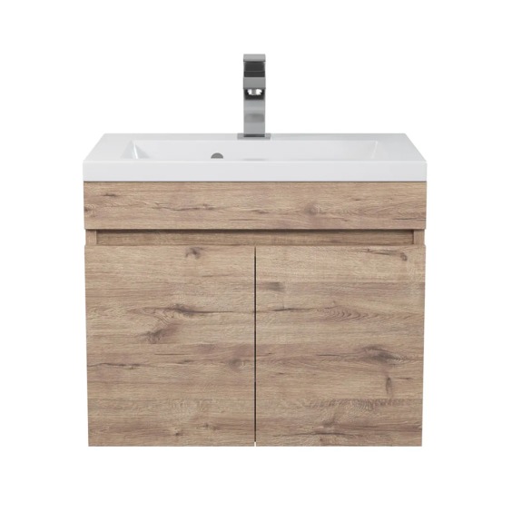 Тумба с раковиной для ванной подвесная Uperwood Eva 49х35х43 см, Крафт Табачный, с дверцами #1