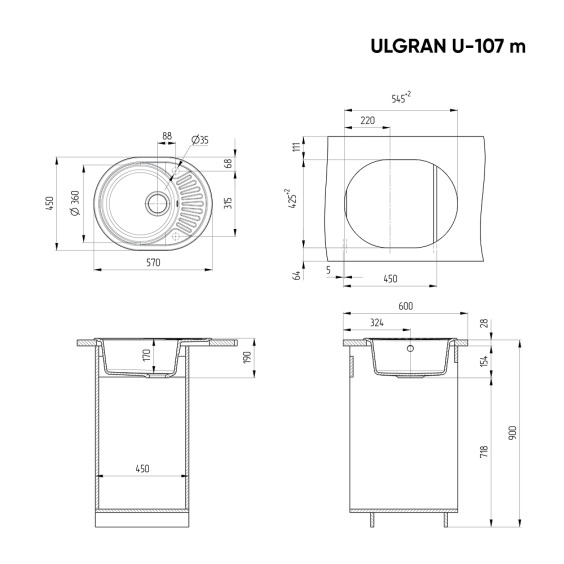 Мойка для кухни из искусственного камня Ulgran U-107m-310, серый #2